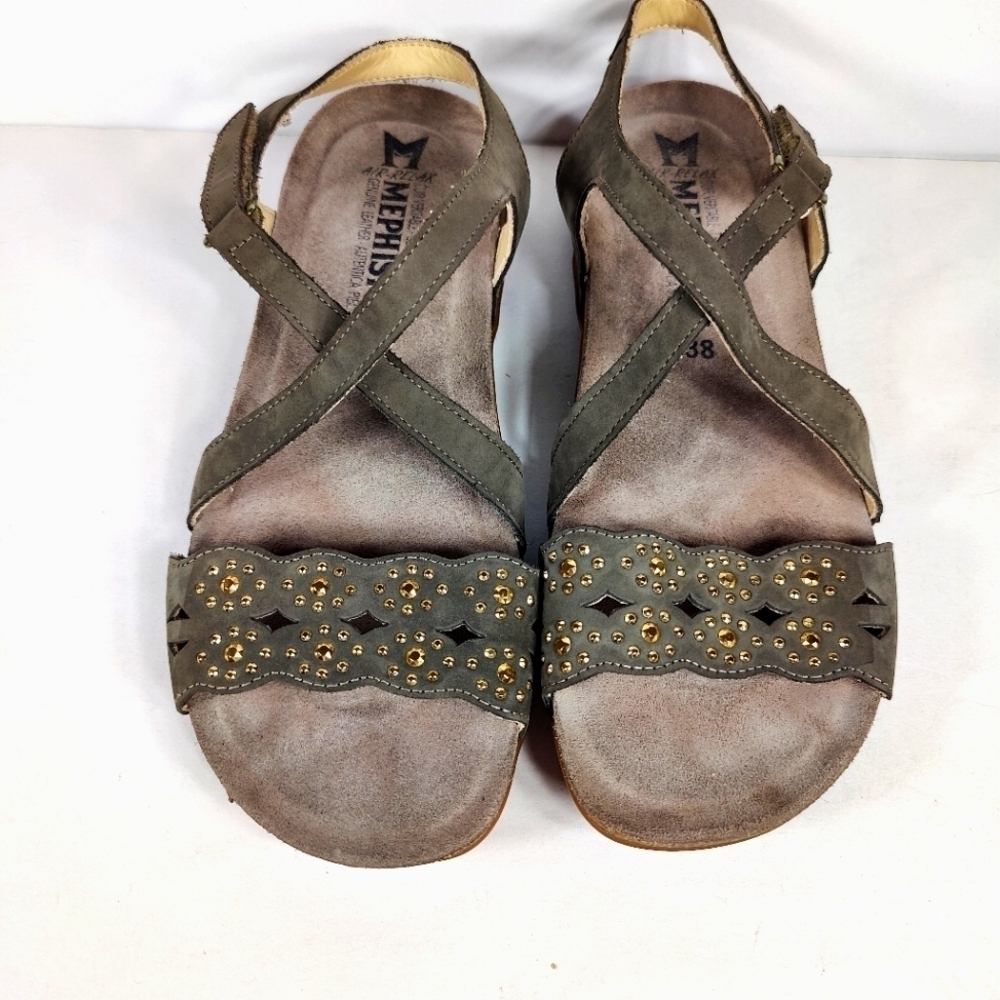MEPHISTO Women's Gray Suede Leather Strappy Arch Support Wedge Sandal Size 8